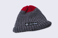 Knitted Beanie - Burgundy & Grey