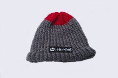 Knitted Beanie - Burgundy & Grey