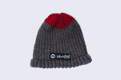 Knitted Beanie - Burgundy & Grey