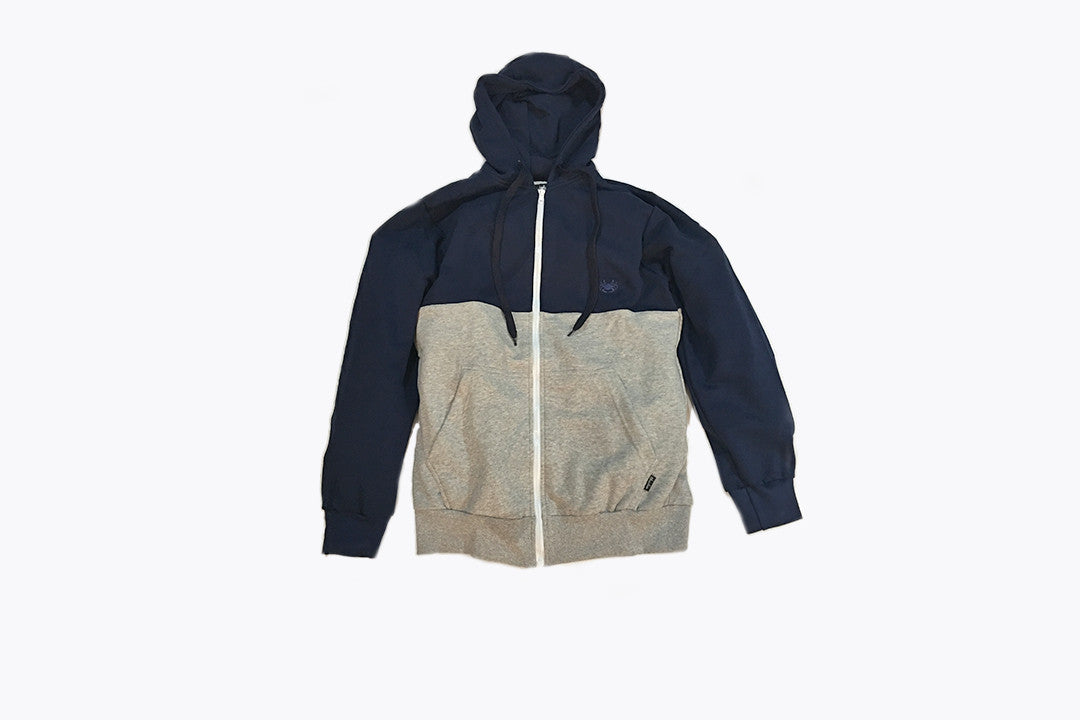 Long Sleeve French Terry Pullover Hoodie - Navy & Gray