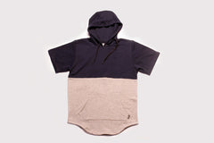 Short Sleeve French Terry Pullover Hoodie - Navy & Gray