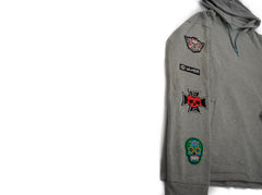 Patches Pullover Hoodie - Grey